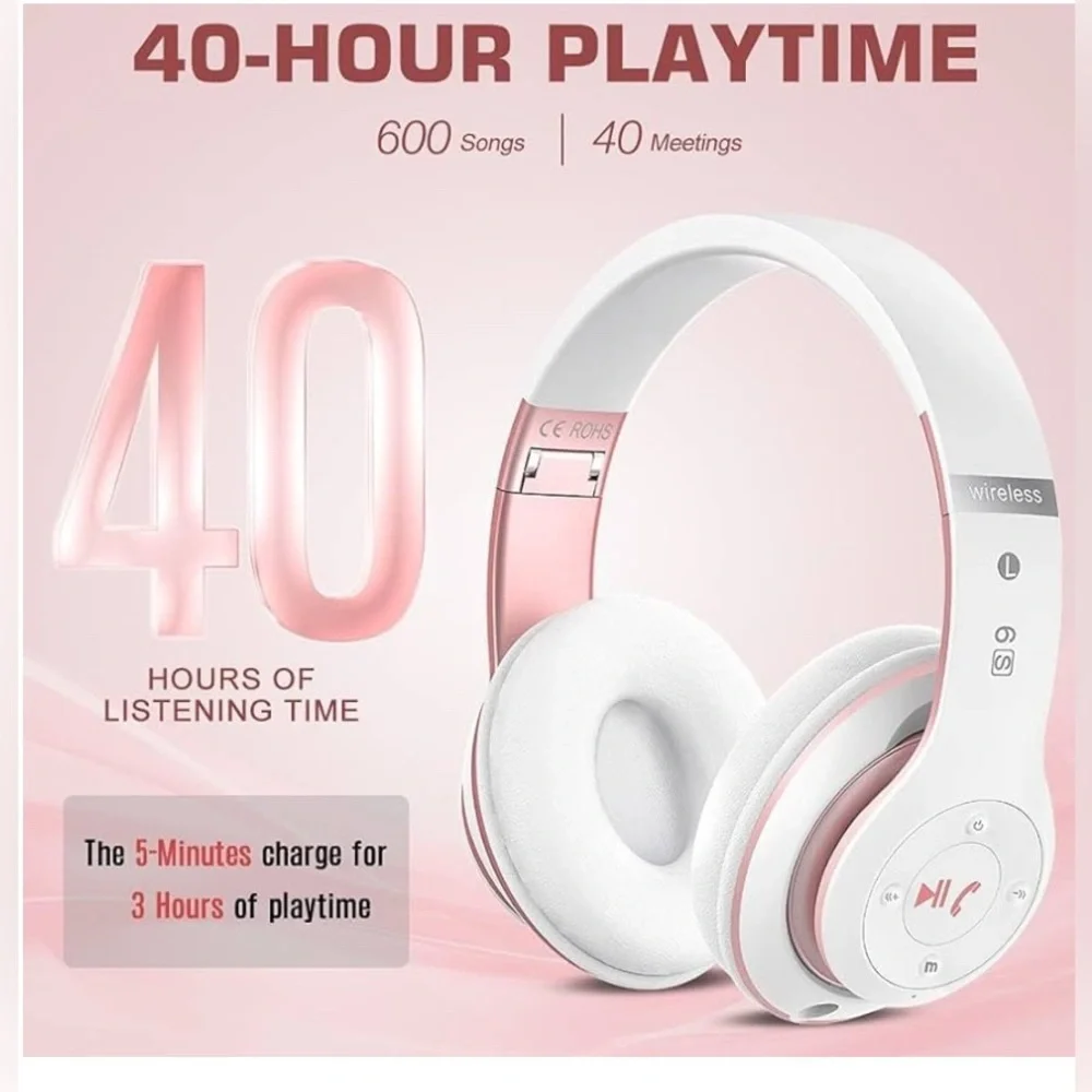 Wireless Pink and White Headphones
